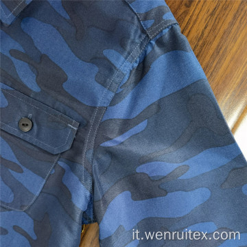 Camicia da bambino a maniche lunghe con risvolto azzurro stampato